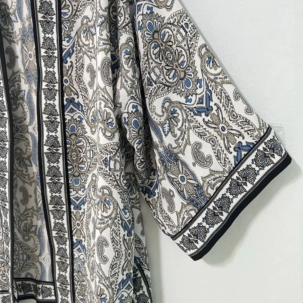 Max Studio Kimono Cardigan Large Black Blue Paisley Open Front Boho - Picture 4 of 9